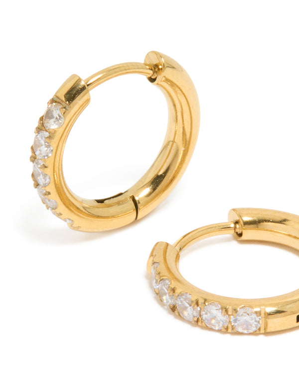 Stainless Steel Cubic Zirconia Inlay Sleeper Earrings