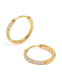 Gold Plated Surgical Steel Thin Inlay Cubic Zirconia Sleeper Earrings - link has visual effect only