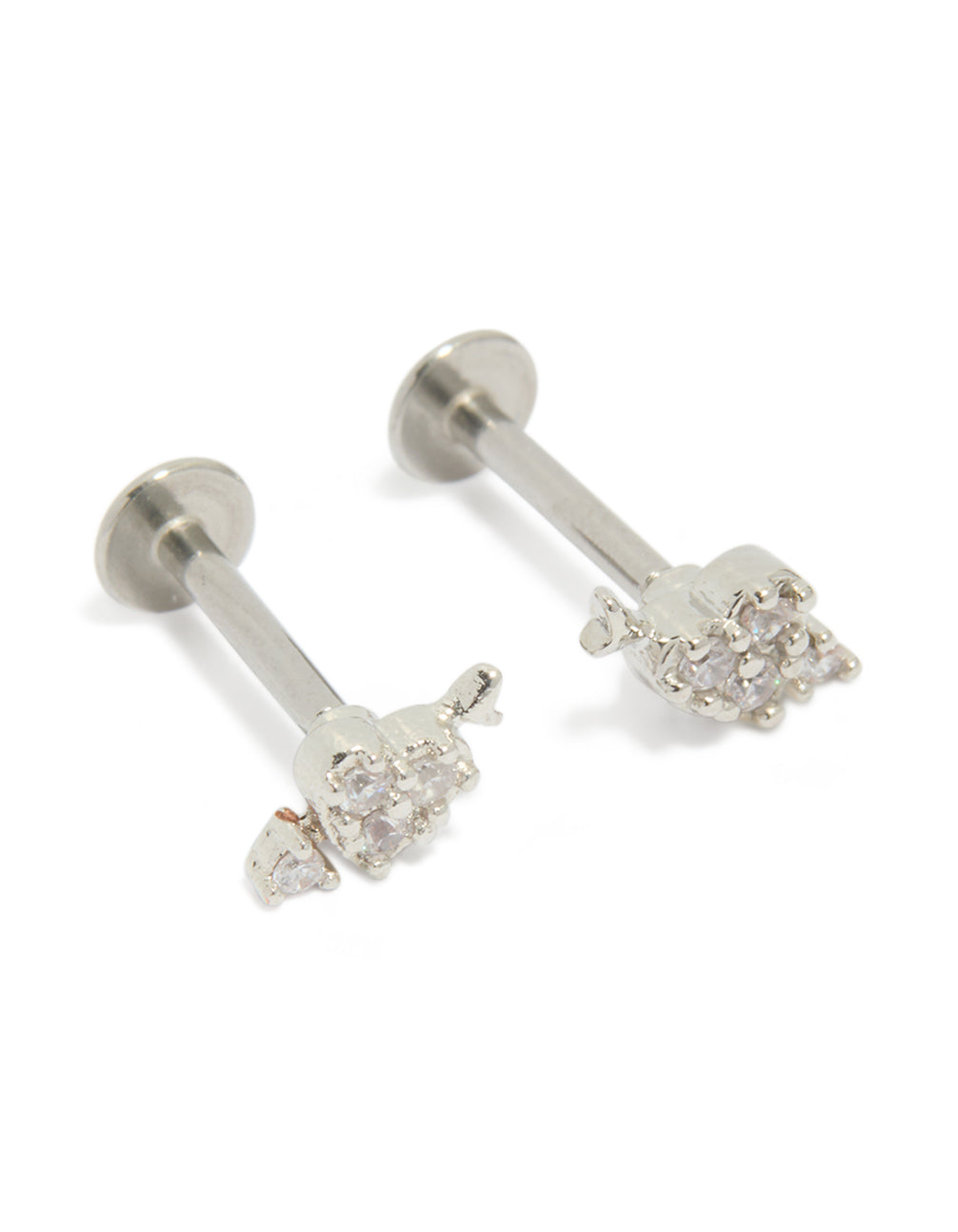 Surgical Steel Cubic Zirconia Arrow Heart Flat Back Studs