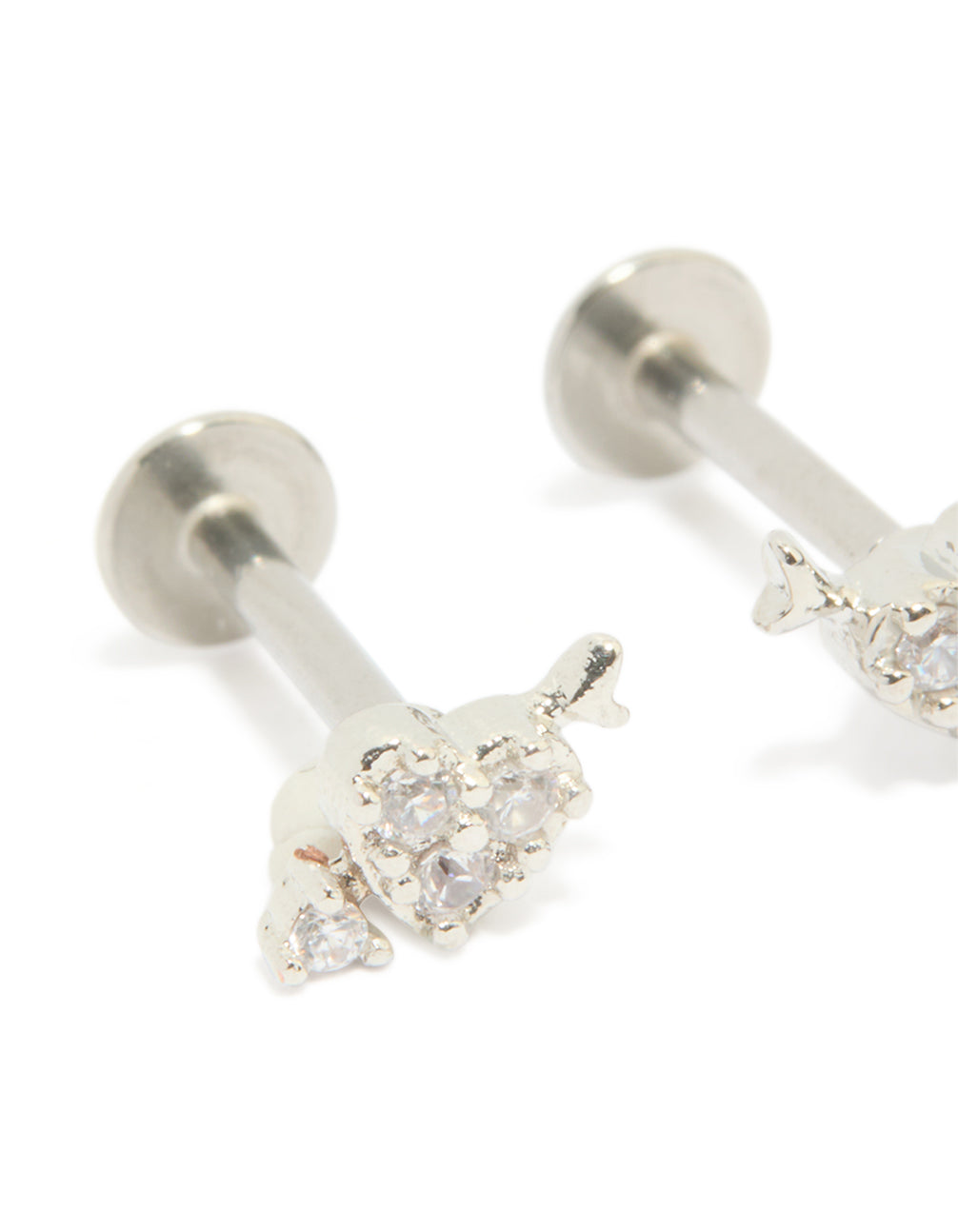 Surgical Steel Cubic Zirconia Arrow Heart Flat Back Studs