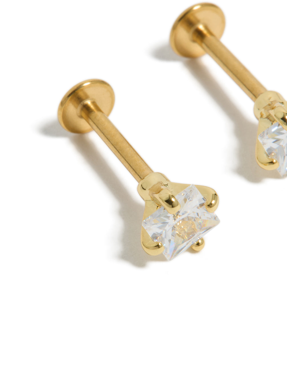 Gold Plated Surgical Steel  Cubic Zirconia Flat Back Studs