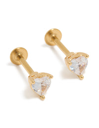Gold Plated Surgical Steel Cubic Zirconia Heart Flat Back Studs - link has visual effect only