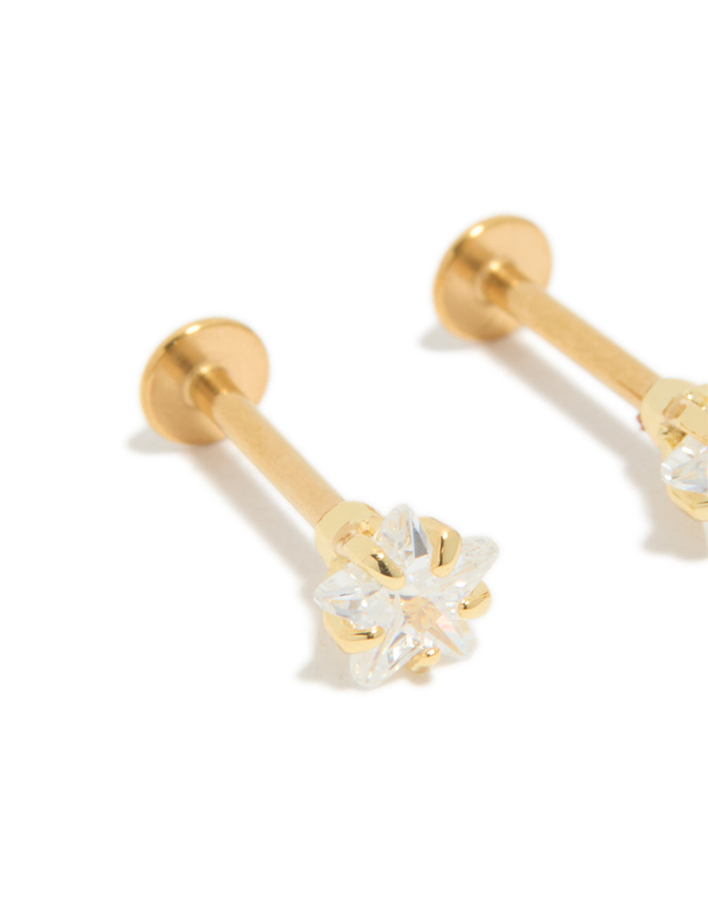 Gold Plated Surgical Steel  Cubic Zirconia Star Flat Back Studs
