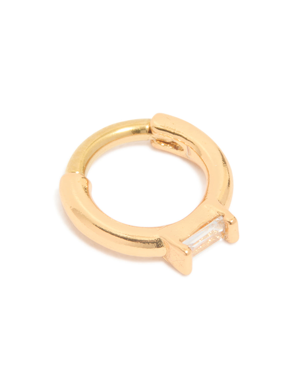 Gold Plated Surgical Steel Rectangle Cubic Zirconia Baguette Clicker Ring