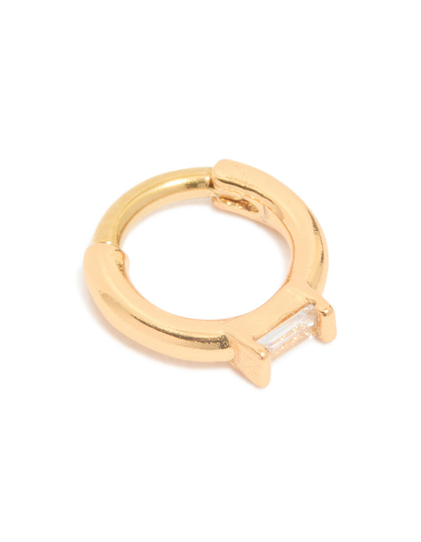 Gold Plated Surgical Steel Rectangle Cubic Zirconia Baguette Clicker Ring