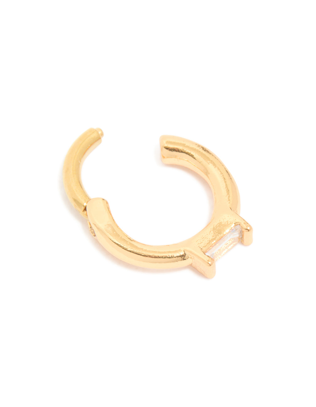 Gold Plated Surgical Steel Rectangle Cubic Zirconia Baguette Clicker Ring