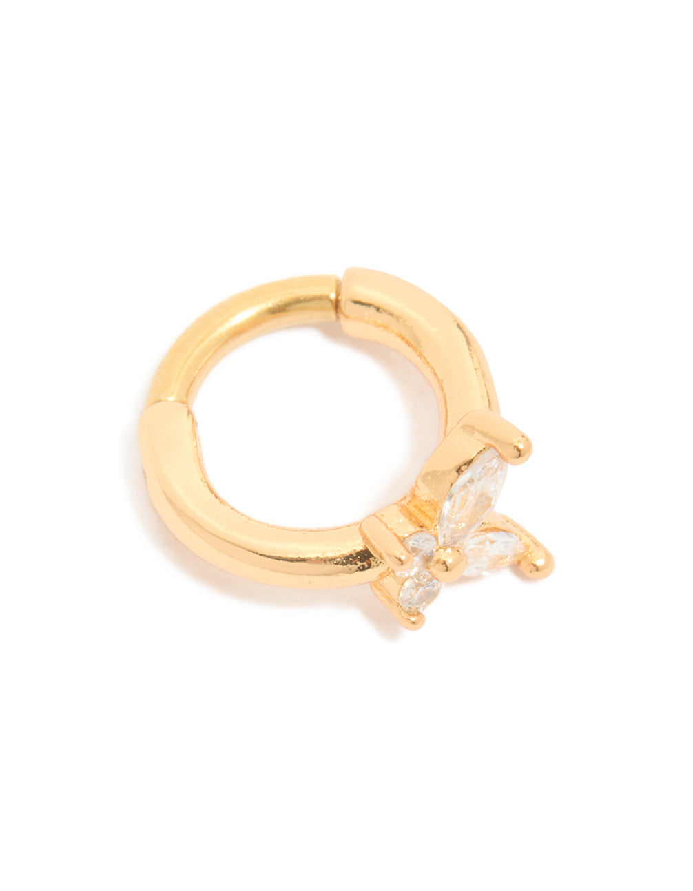 Stainless Steel Micro Cubic Zirconia Butterfly Clicker Ring