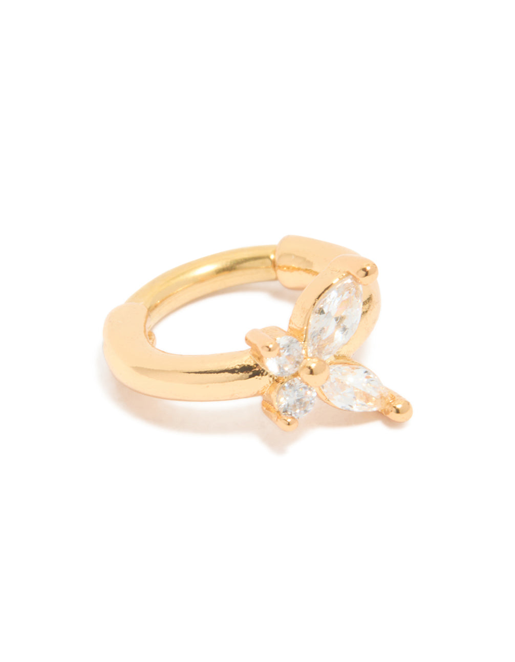 Stainless Steel Micro Cubic Zirconia Butterfly Clicker Ring