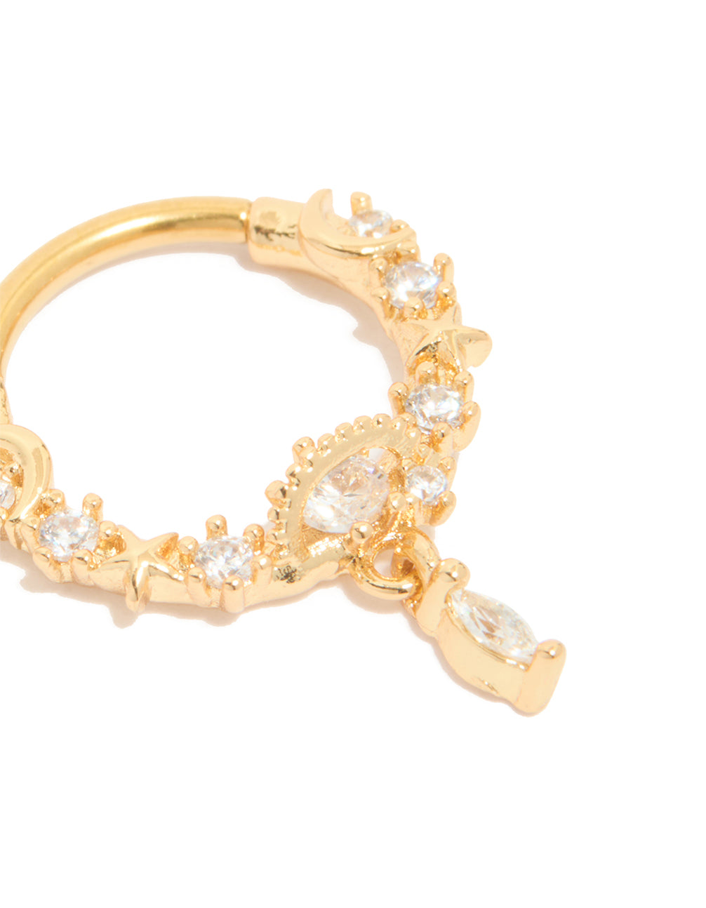 Gold Plated Surgical Steel Cubic Zirconia Planet Zirconia Drop Clicker Ring