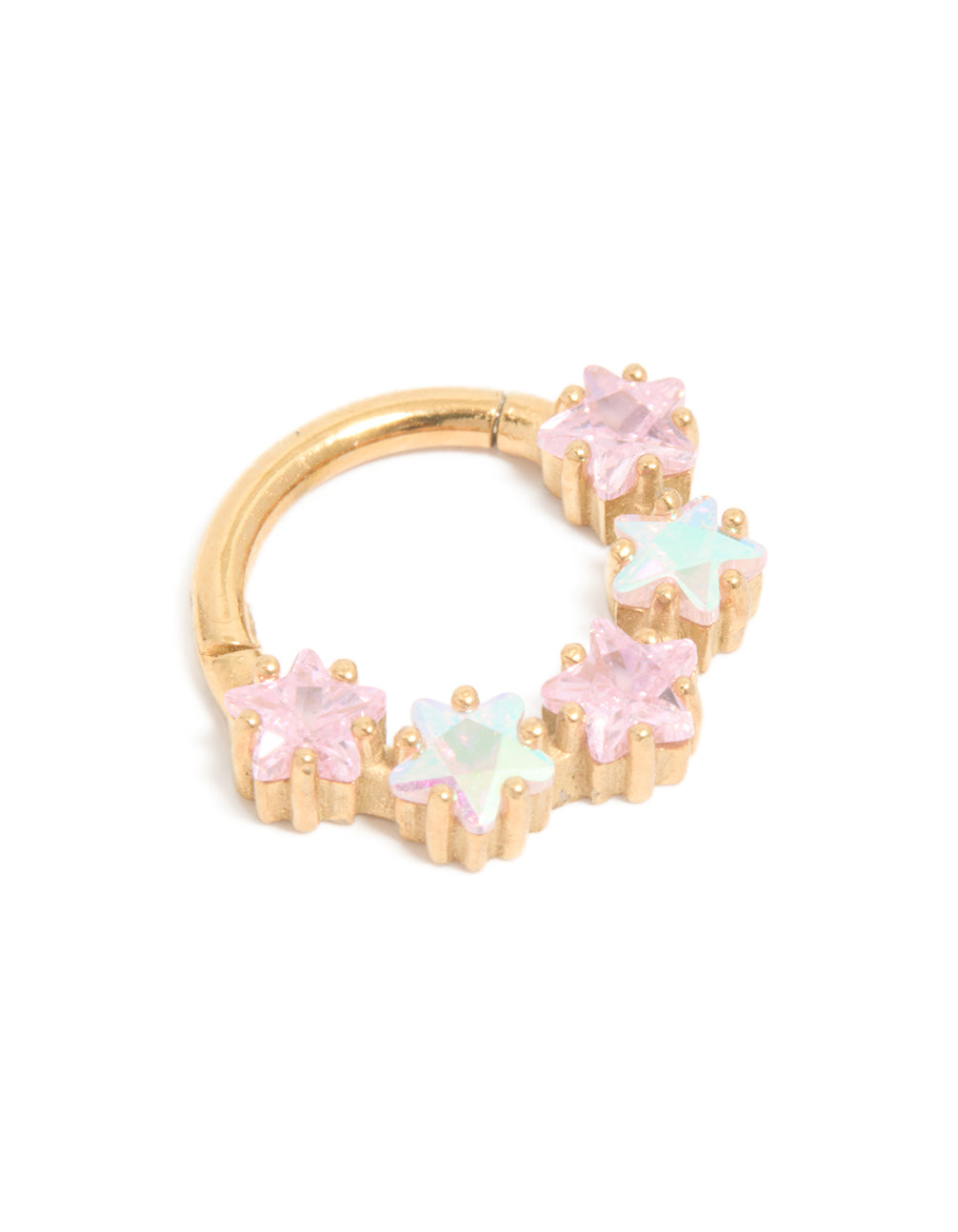 Gold Plated Surgical Steel Pink Cubic Zirconia Star Clicker Ring