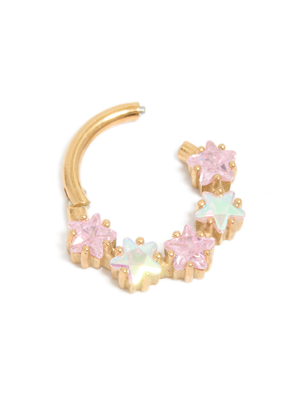 Gold Plated Surgical Steel Pink Cubic Zirconia Star Clicker Ring