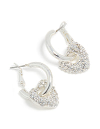 Silver Diamante Pavé Heart Huggie Earrings - link has visual effect only