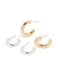 Mixed Metal Chunky Open Hoop Earrings 2-Pack - link has visual effect only