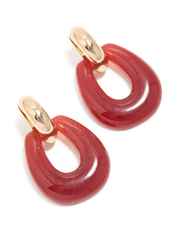 Gold & Red Acrylic Doorknocker Drop Earrings - link has visual effect only