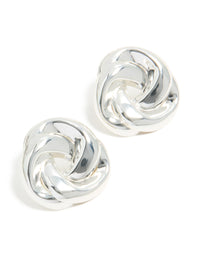 Showcasing statement stud earrings with twisted rope circle design in silver with a front view - link has visual effect only