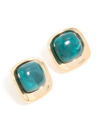 Gold Aqua Marble Stone Centre Square Stud Earrings - link has visual effect only