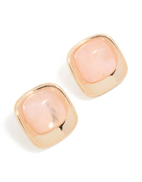 Gold Pink Marble Stone Centre Square Stud Earrings - link has visual effect only