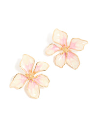 Gold White & Pink Painted Flower Stud Earrings - link has visual effect only