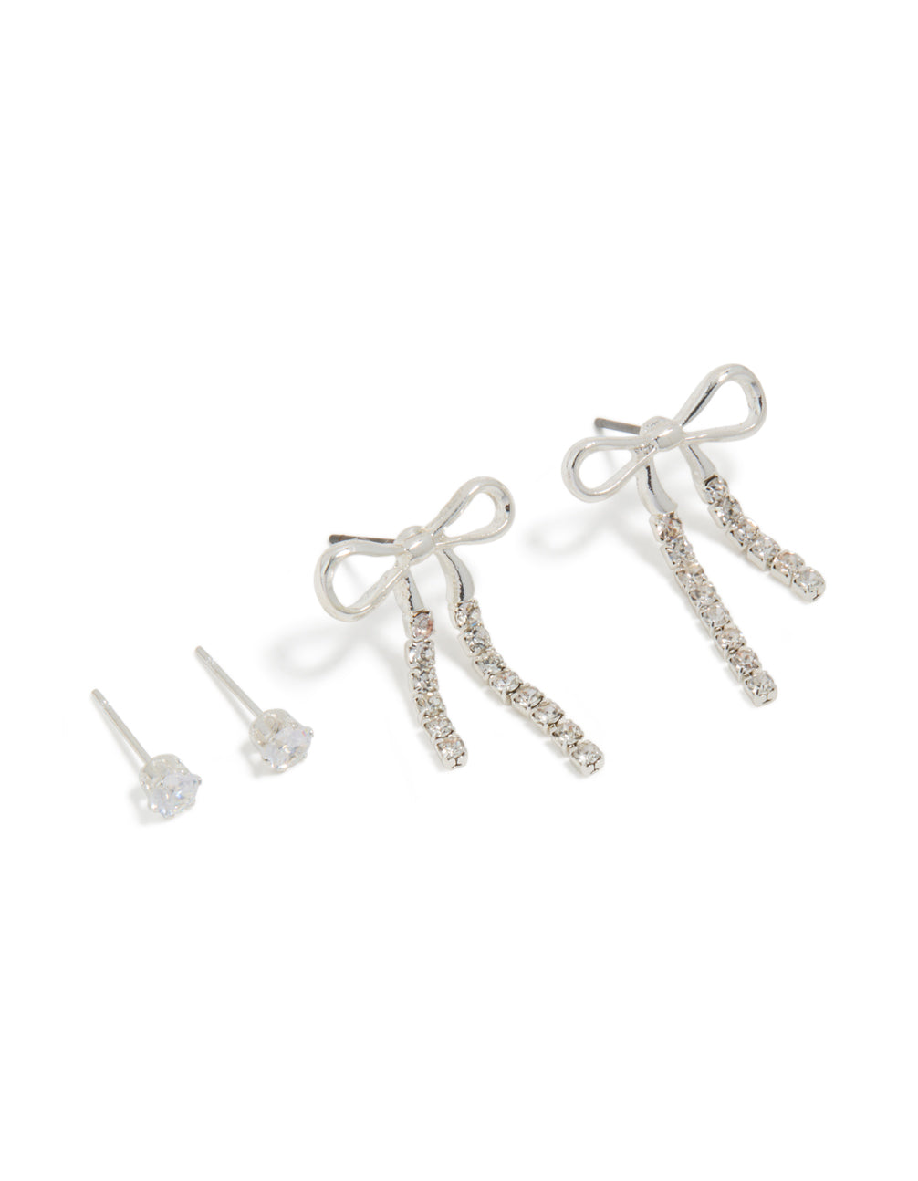 Silver Diamante Cup Chain Bow & Stud Earrings 2-Pack