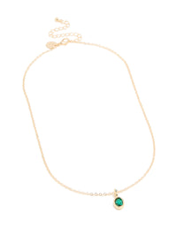 Gold Emerald Diamante Round Pendant Necklace - link has visual effect only
