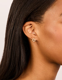 Waterproof Gold Plated Stainless Steel Cubic Zirconia Outline Flower Stud Earrings - link has visual effect only