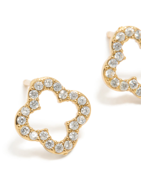 Waterproof Gold Plated Stainless Steel Cubic Zirconia Outline Flower Stud Earrings