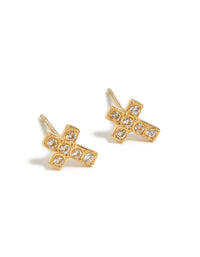 Waterproof Gold Plated Stainless Steel Cubic Zirconia Cross Stud Earrings - link has visual effect only