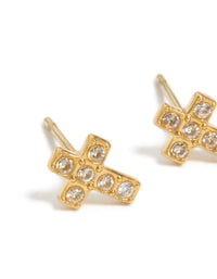 Waterproof Gold Plated Stainless Steel Cubic Zirconia Cross Stud Earrings - link has visual effect only