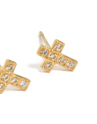 Waterproof Gold Plated Stainless Steel Cubic Zirconia Cross Stud Earrings - link has visual effect only