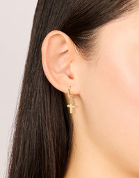 Waterproof Gold Plated Stainless Steel Cross Huggie Earrings - link has visual effect only