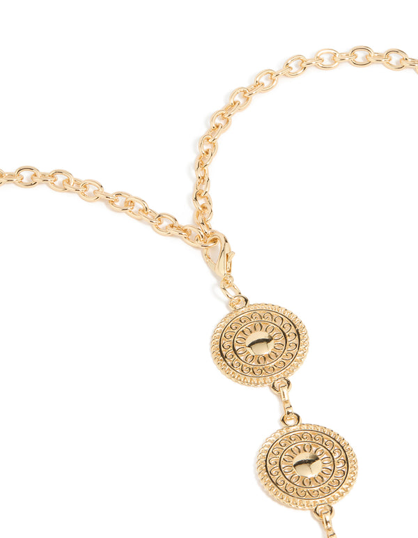 Crafted with gold filigree circle belt in embellished waisted statement side view
