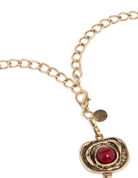 Antique Gold Organic Circle Dark Red Stones Belt - link has visual effect only