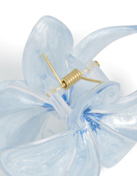 Explore this light blue clear edge frangipani flower claw clip with floral design detail view - link has visual effect only