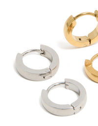 Mens Waterproof Mixed Plated Stainless Steel Huggie Earrings 2-Pack - link has visual effect only