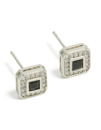 Mens Waterproof Stainless Steel Black Cubic Zirconia Pave Square Earrings - link has visual effect only