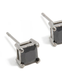 Mens Waterproof Stainless Steel Small Square Black Cubic Zirconia Stud Earrings - link has visual effect only