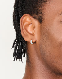 Mens Waterproof Stainless Steel Square Cubic Zirconia Huggie Earrings - link has visual effect only