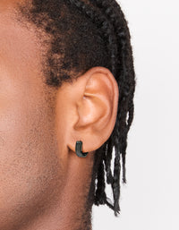 Mens Waterproof Black Coated Stainless Steel Ribbed Huggie Earrings - link has visual effect only