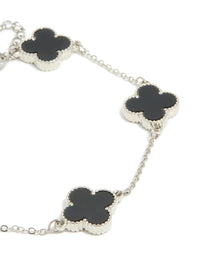 Mens Waterproof Stainless Steel Black Clovers Chain Bracelet - link has visual effect only