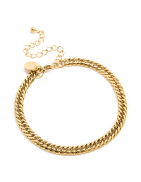 Mens Waterproof Gold Plated Stainless Steel Smooth Cuban Link Bracelet - link has visual effect only