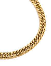 Mens Waterproof Gold Plated Stainless Steel Smooth Cuban Link Bracelet - link has visual effect only