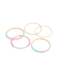 Gold Pink & Blue Beaded Bangles 5-Pack - link has visual effect only