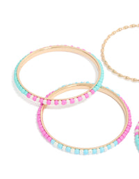 Gold Pink & Blue Beaded Bangles 5-Pack - link has visual effect only