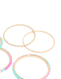 Gold Pink & Blue Beaded Bangles 5-Pack - link has visual effect only