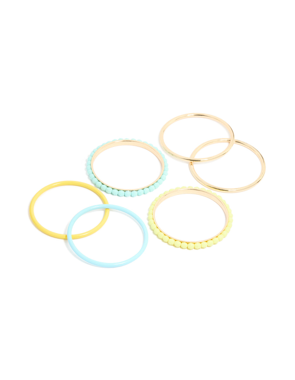 Gold Blue & Yellow Acrylic Beaded Bangles 6-Pack