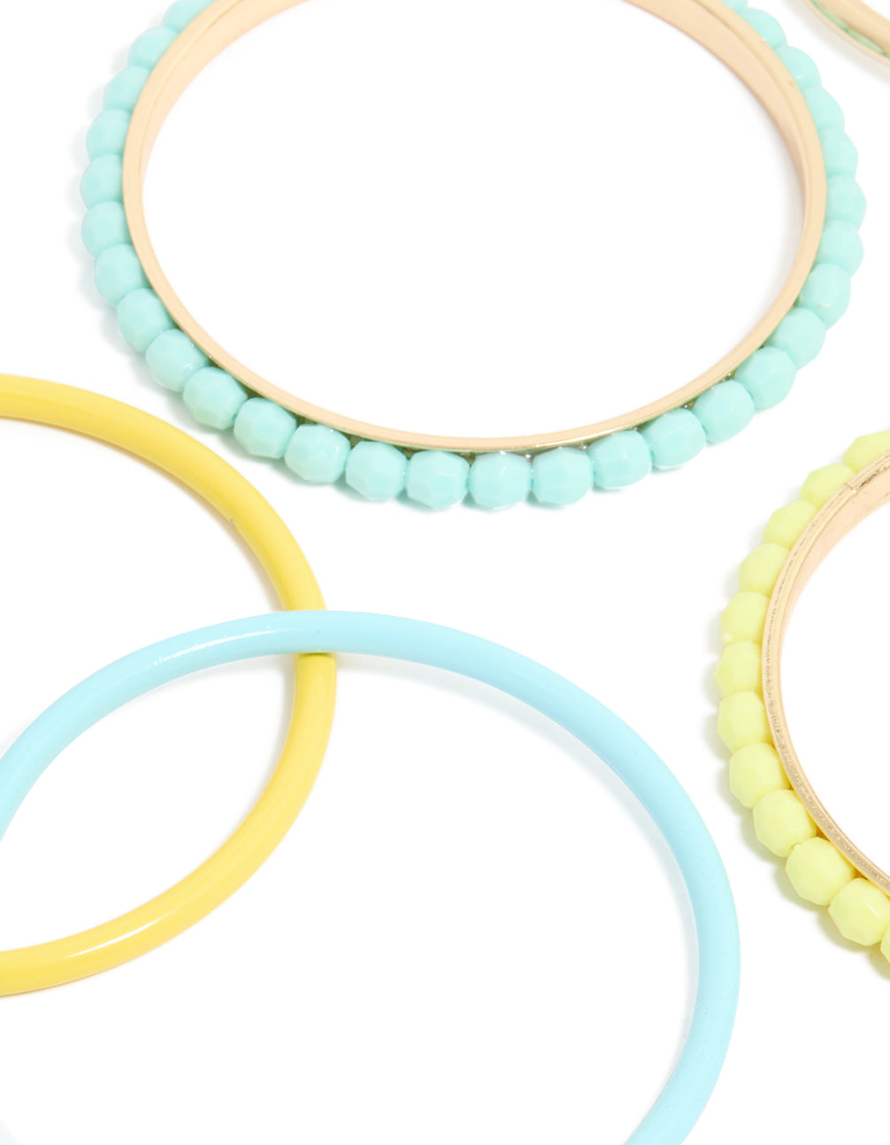 Gold Blue & Yellow Acrylic Beaded Bangles 6-Pack