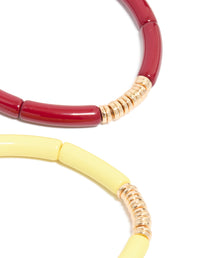 Multicoloured Acrylic With Gold Rings Bracelets 4-Pack - link has visual effect only