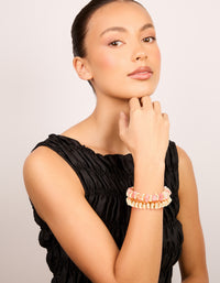 Gold & Pink Beaded Stretch Bracelets 2-Pack - link has visual effect only