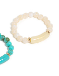 Turquoise & Neutral Beaded Stretch Bracelets 2-Pack - link has visual effect only