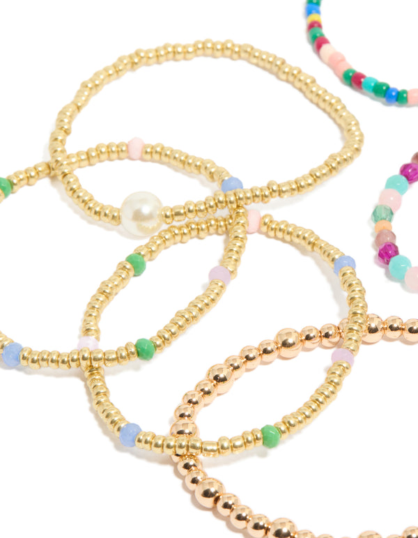 Multicoloured  Beaded Stretch Bracelets 9-Pack